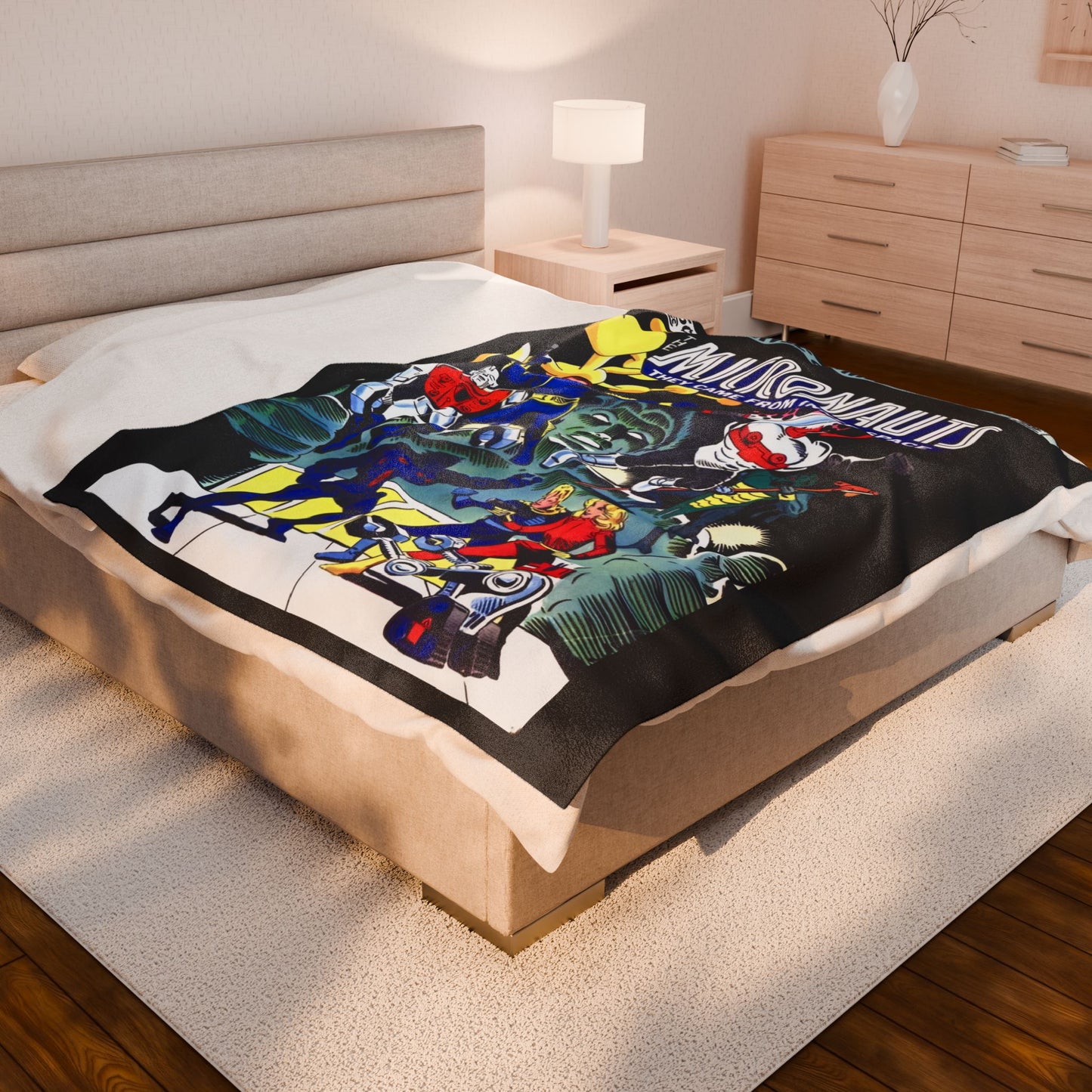 Micronauts Velveteen Plush Blanket 60x80" - Arcturus Rann, Biotron, Marionette, Microtron, Bug, Acroyear - Annual #1 Cover Art - Marvel Comics