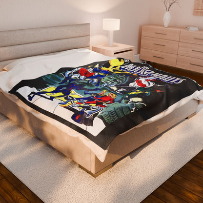 Micronauts Velveteen Plush Blanket 60x80" - Arcturus Rann, Biotron, Marionette, Microtron, Bug, Acroyear - Annual #1 Cover Art - Marvel Comics
