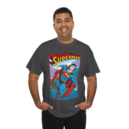 Superman T-Shirt - Tom Grummett Art - DC Comics - Metropolis, Man of Steel Flying Through the Sky - Post-Reign of the Supermen Storyline Artwork