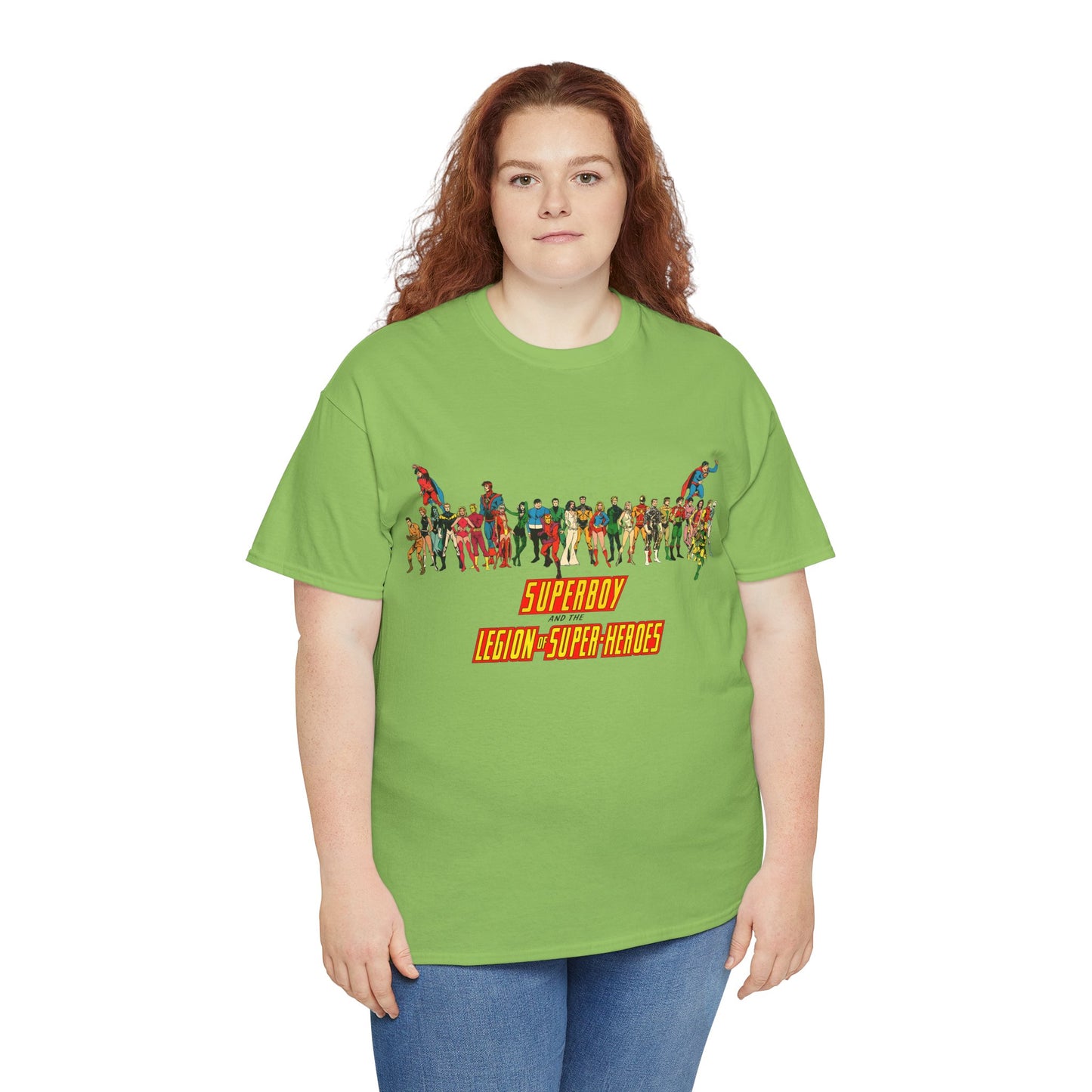 Superboy & Legion of Super-Heroes T-Shirt - 1970s DC Comics Art - Saturn Girl, Lightning Lad, Brainiac 5, Supergirl, Dawnstar, Mon-El, Bouncing Boy, Wildfire - LOSH