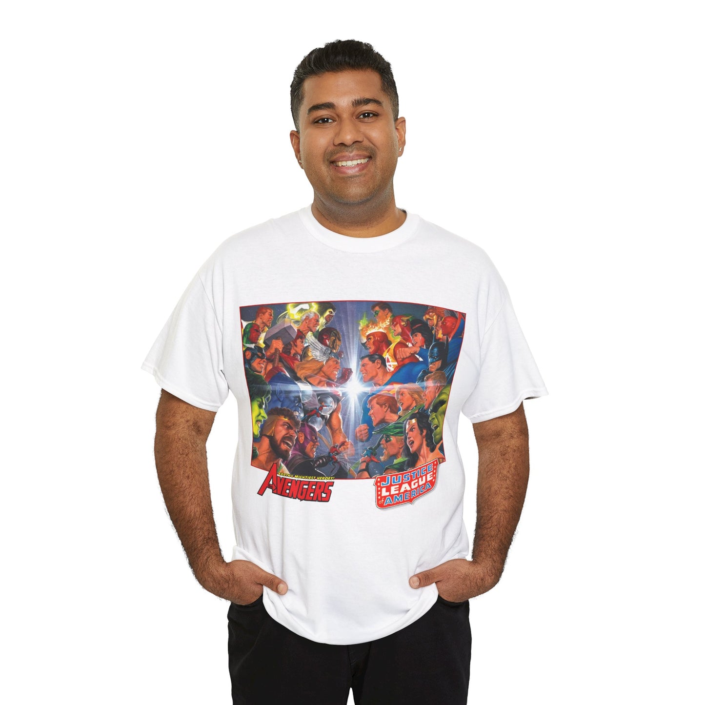 Avengers/Justice League of America T-Shirt - Alex Ross Art, George Perez Homage - DC Comics, Marvel Comics
