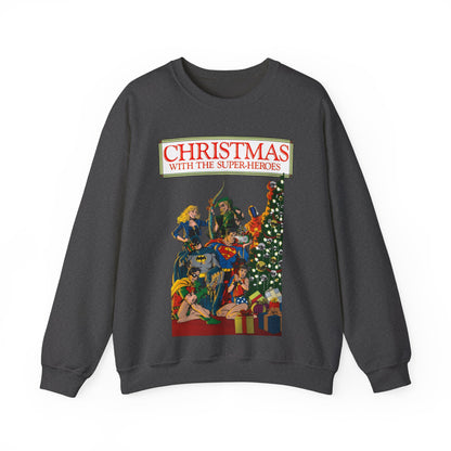 Christmas With the DC Super-Heroes Heavy Blend Crewneck Sweatshirt - Superman, Batman, Green Arrow, Black Canary - Festive Holiday Shirt