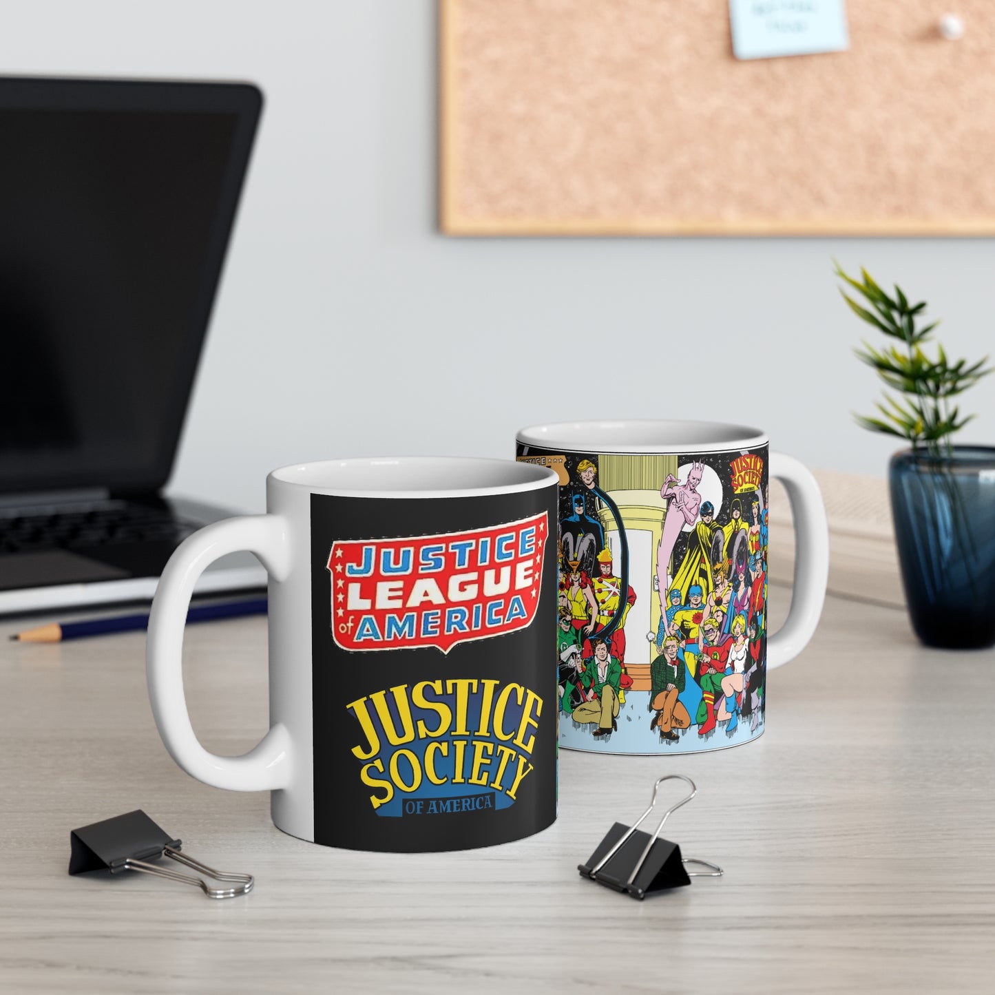Justice League & Justice Society Coffee Mug, 11oz - Retro George Perez Art - Superman, Dr Fate, Hourman, Firestorm, Aquaman, Green Lantern