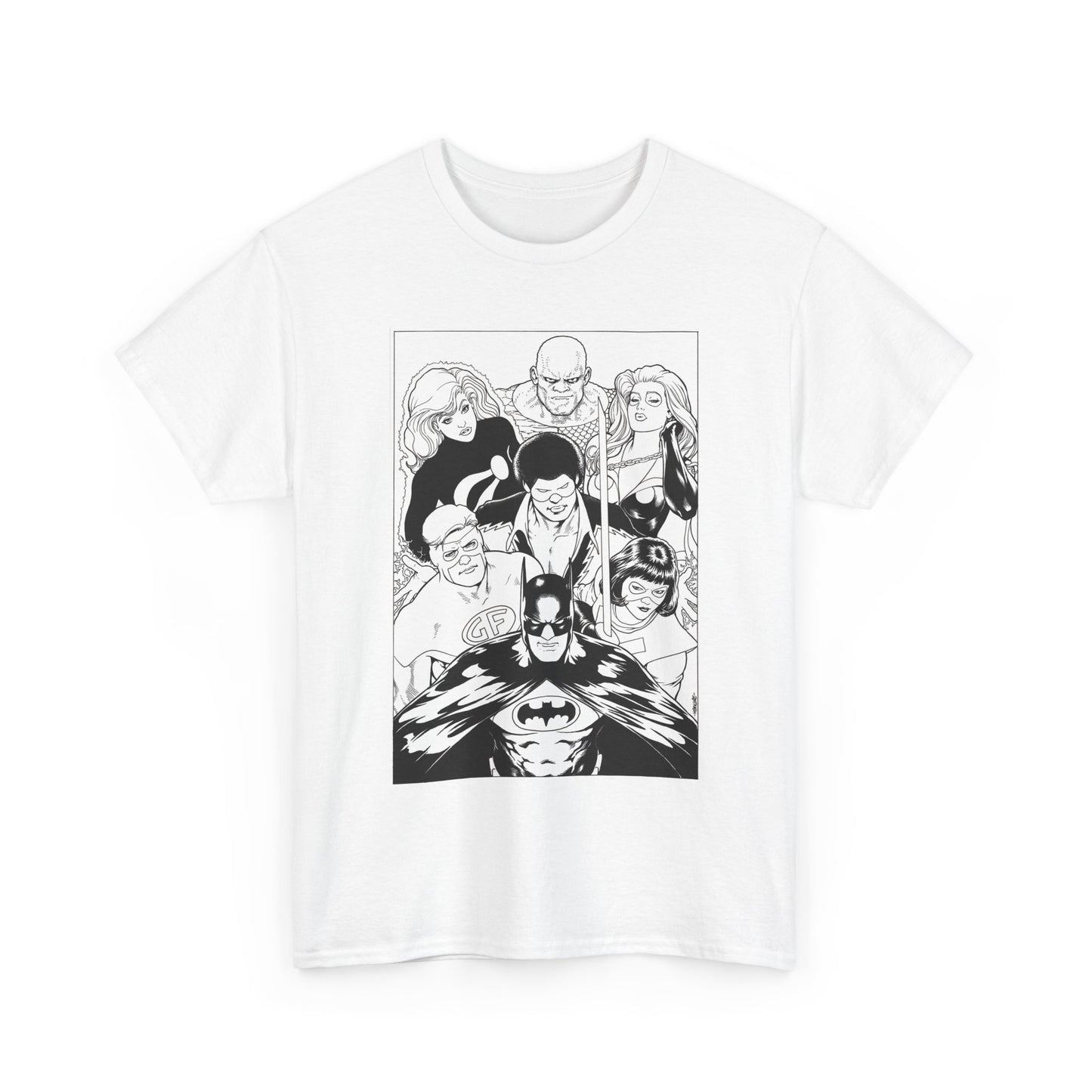Batman & the Outsiders T-Shirt - Kevin Maguire Art - Black & White - Black Lightning, Metamorpho, Halo, Looker, Katana, Geo-Force - DC Comics