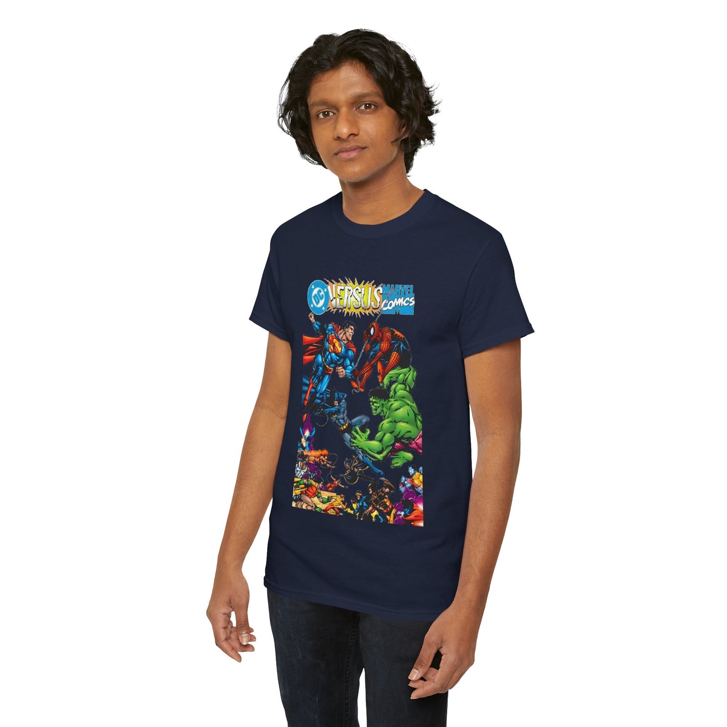 DC Comics Vs Marvel Comics T-Shirt - George Perez Art - Superman, Hulk, Batman, Spider-man, X-Men, New Teen Titans