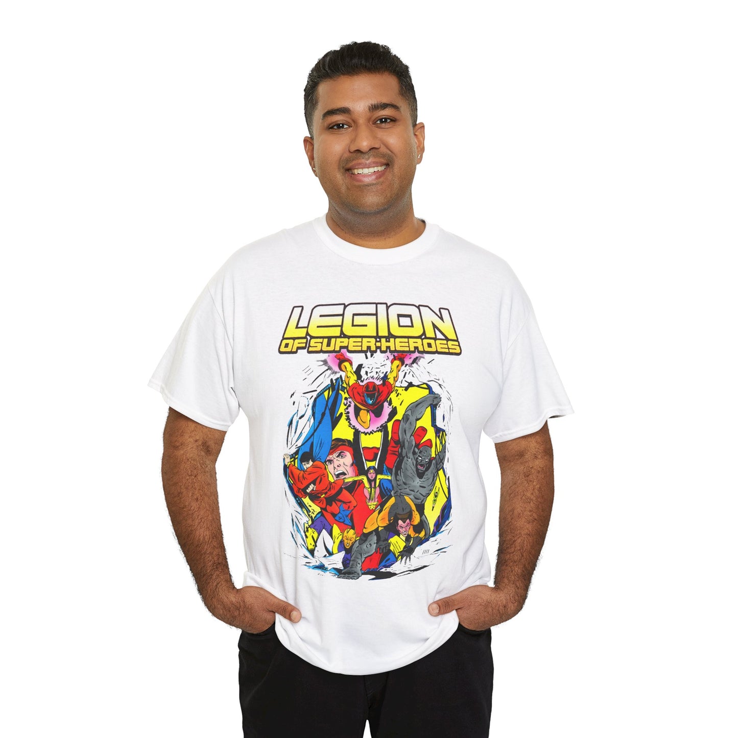 Legion of Super-Heroes T-Shirt - Mon-El, Colossal Kid, Wildfire, Dawnstar, Blok, Timber Wolf - LOSH - DC Comics