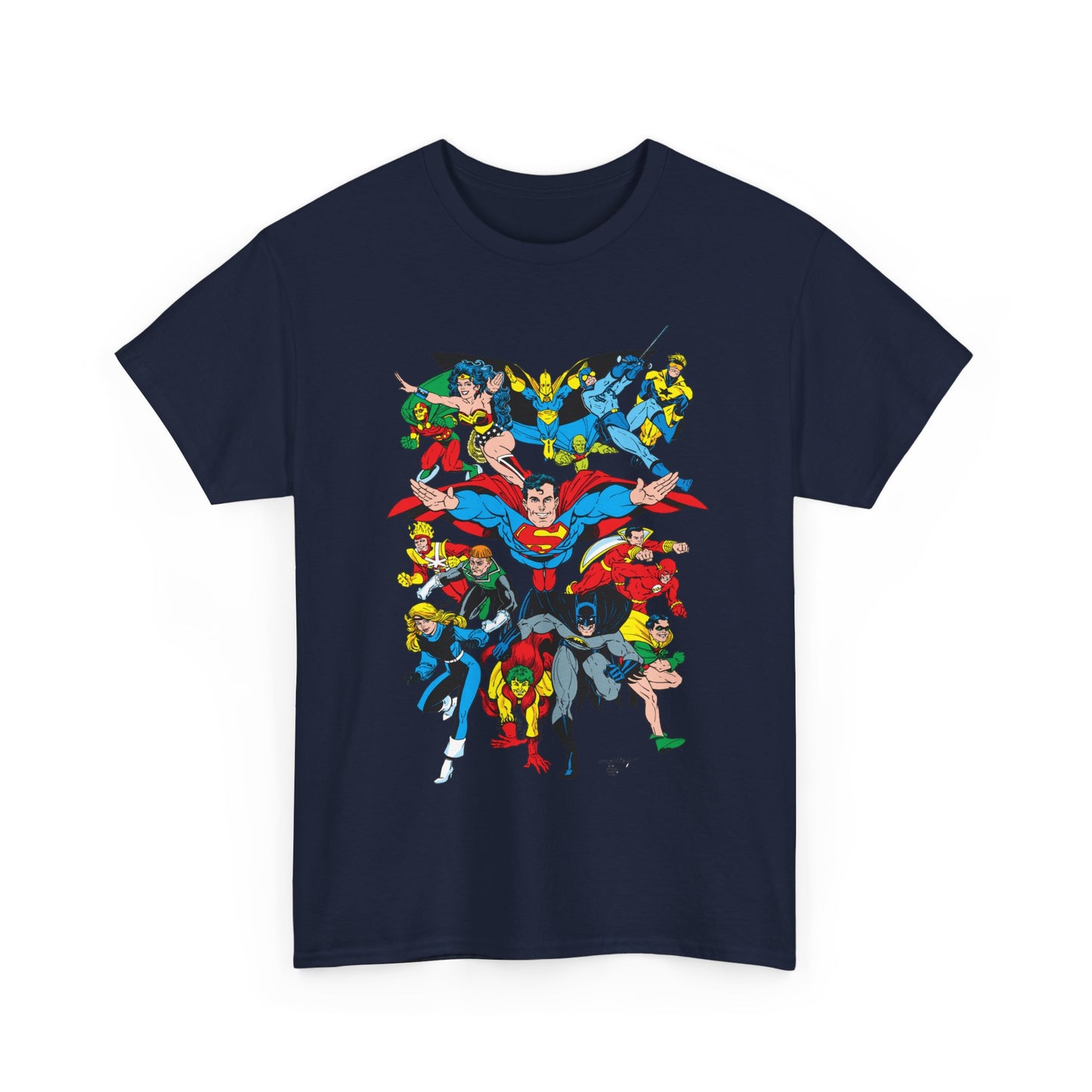 DC Legends T-Shirt - Linda Medley, Arthur Adams Art - Superman, Wonder Woman, Batman, Creeper, Black Canary, Guy Gardner, Blue Beetle, Booster Gold, Dr. Fate, Flash - DC Comics