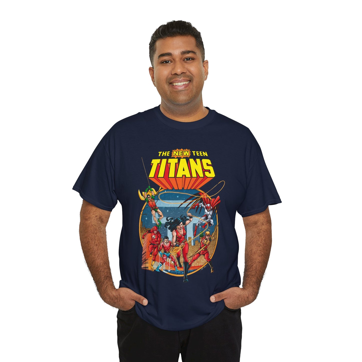 New Teen Titans T-Shirt - George Perez Art - Wonder Girl, Flash, Robin, Speedy, Aqualad, Hawk - DC Comics