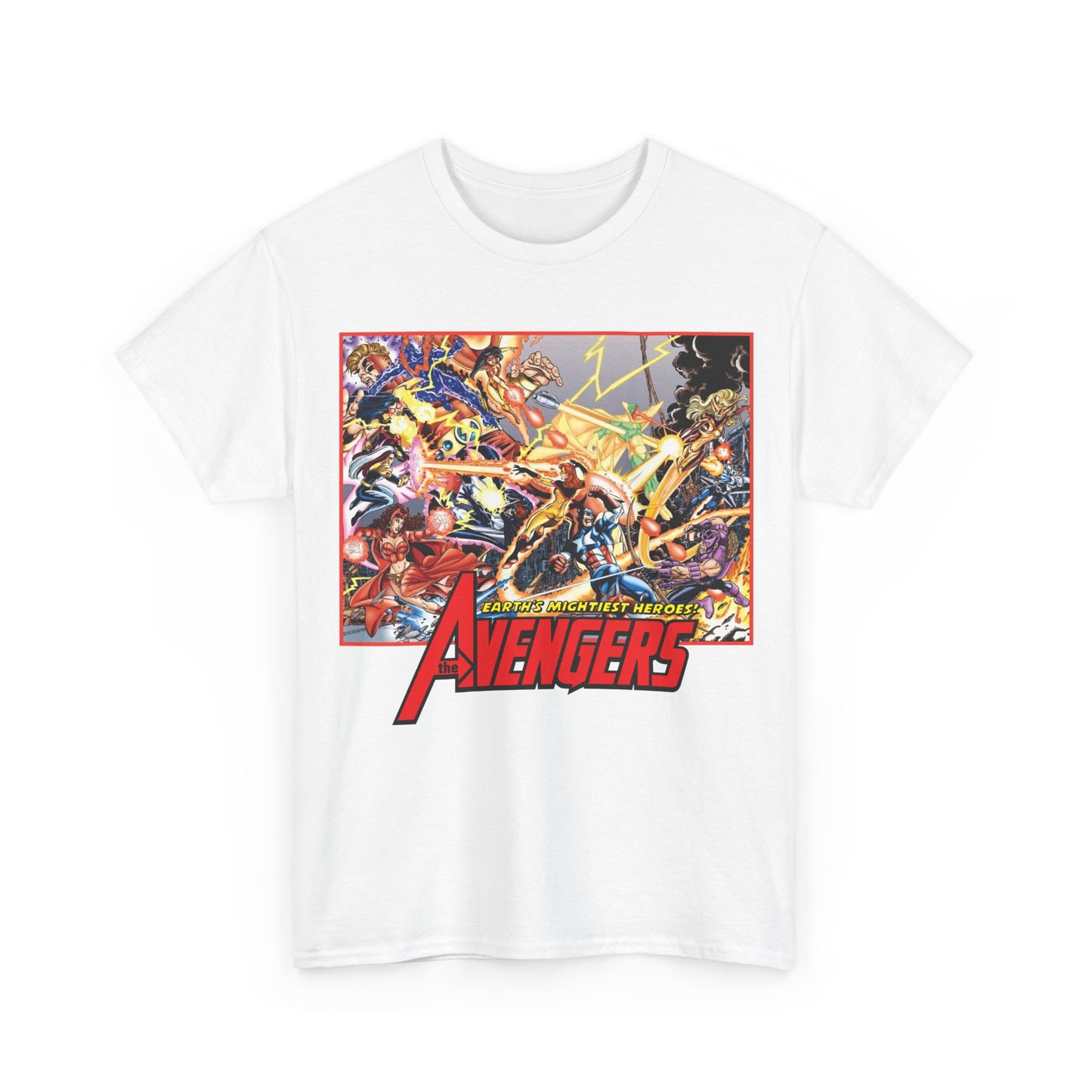 Avengers Vs Thunderbolts T-Shirt - George Perez Art - Captain America, Iron Man, Wonder Man, Scarlet Witch, Hawkeye, Citizen V, MACH-1, Techno, Atlas, Songbird - Marvel Comics