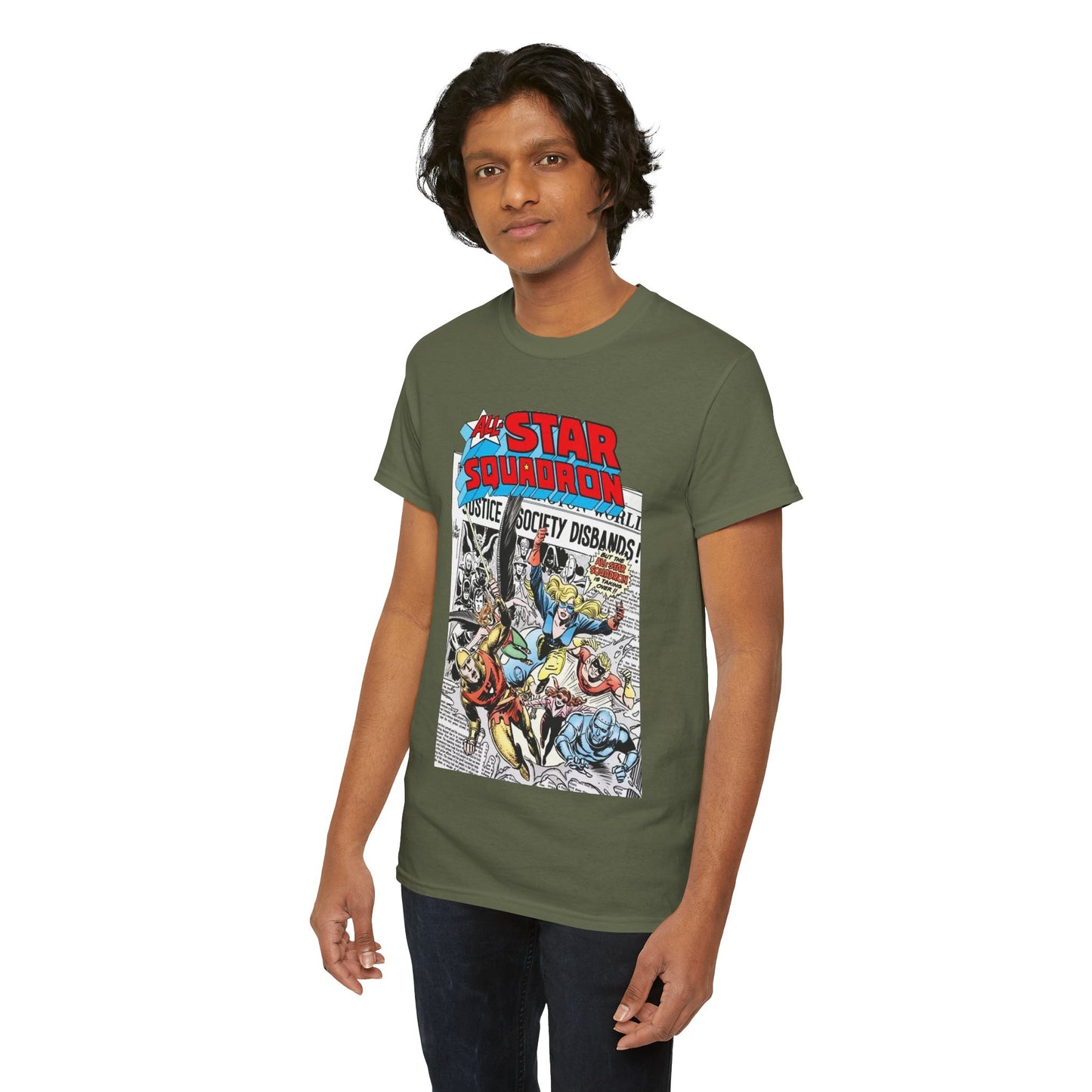 All-Star Squadron T-Shirt - Joe Kubert Art - Liberty Belle, Robotman, Shining Knight, Johnny Quick, Firebrand - JSA Connection - DC Comics