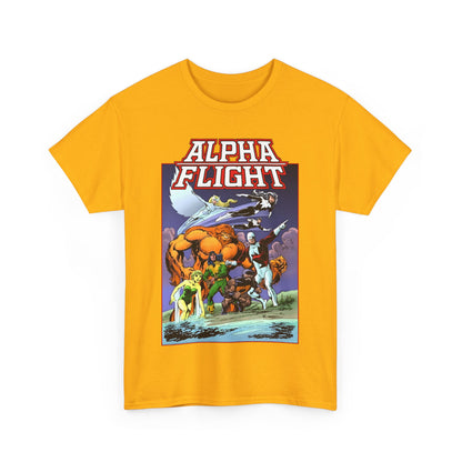 Alpha Flight T-Shirt - John Byrne Art - Guardian, Aurora, Northstar, Shaman, Snowbird, Puck - Marvel Comics - Canada's Super-Team
