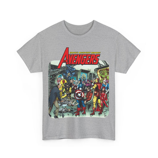 Classic Avengers T-Shirt - George Perez Art - Captain America, Hawkeye, Iron Man, Vision, Scarlet Witch, Quicksilver, Jarvis - Marvel Comics