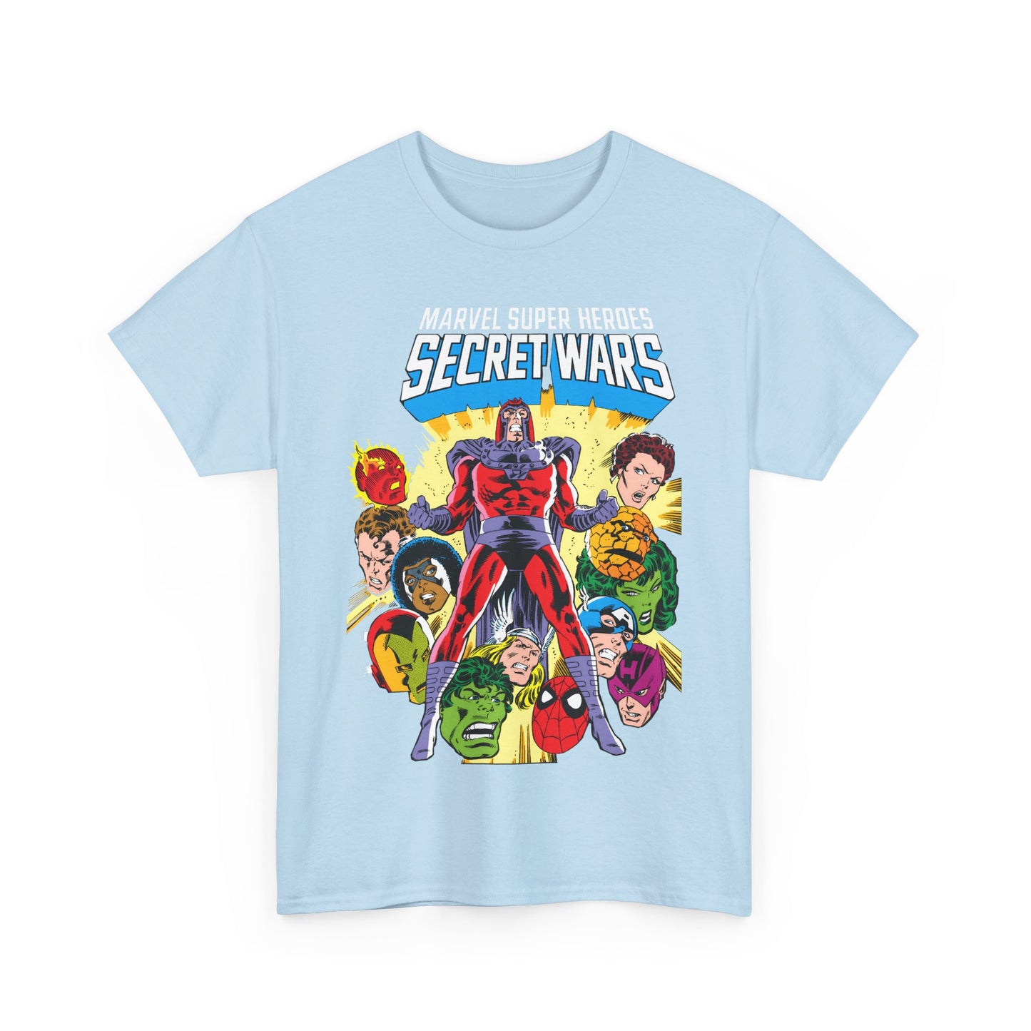 Marvel Super Heroes Secret Wars T-Shirt - Magneto, Captain America, Iron Man, She-Hulk, Hulk, Human Torch, Captain Marvel, Hawkeye - Marvel Comics