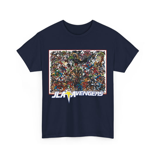JLA Vs Avengers T-Shirt - Stunning, Classic George Perez Art - DC & Marvel 200s Crossover - Superman, Thor, Wonder Woman, Captain America, Flash, Black Panther, Iron Man, Batman