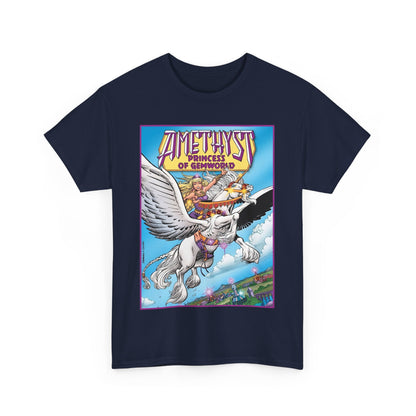 Amethyst Princess of Gemworld T-Shirt - George Perez Art - DC Comics 1980s Series - Riding a Unicorn