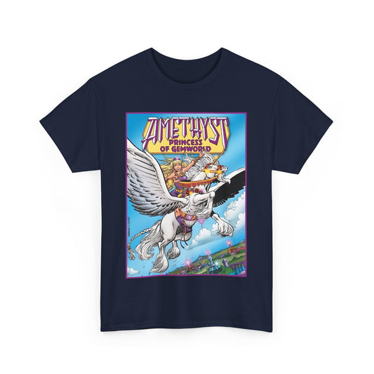 Amethyst Princess of Gemworld T-Shirt - George Perez Art - DC Comics 1980s Series - Riding a Unicorn