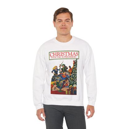Christmas With the DC Super-Heroes Heavy Blend Crewneck Sweatshirt - Superman, Batman, Green Arrow, Black Canary - Festive Holiday Shirt