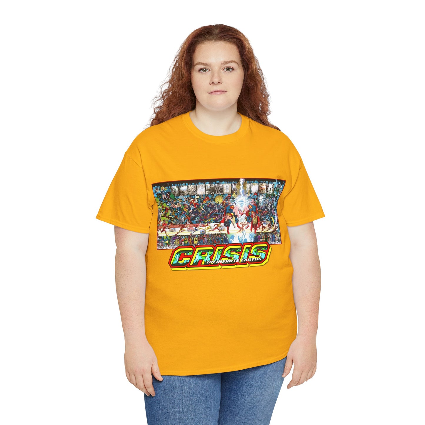 Crisis on Infinite Earths T-Shirt - Jerry Ordway/George Perez Art - Updated 2025 Poster Art - Superman, Wonder Woman, Supergirl, Flash, Harbinger, Pariah, Obsidian, Firestorm - DC Comics