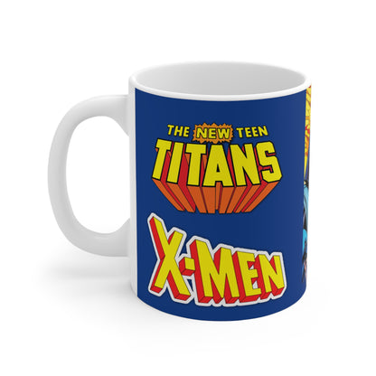 New Teen Titans, Uncanny X-Men Coffee Mug, 11oz - DC & Marvel Comics Crossover - Walt Simonson Art - Cyclops, Wolverine, Dark Phoenix, Cyborg, Raven, Darkseid