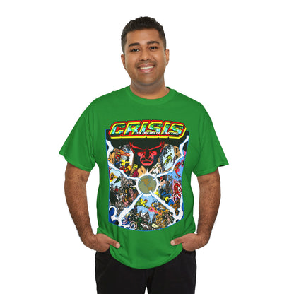 Crisis on Infinite Earths T-Shirt - George Perez Art - #3 Cover - Monitor, Flash, Starfire, Brainiac 5, Dream Girl - DC Comics