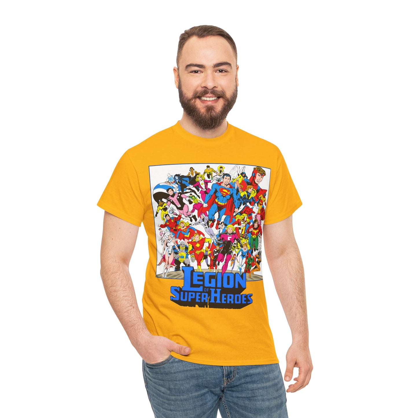 Legion of Super-Heroes T-Shirt - Greg Laroque Art - Who's Who in DC Comics - Superboy, Cosmic Boy, Dream Girl, Dawnstar, Supergirl, Sun Boy, Wildfire, Element Lad, Invisible Kid, Saturn Girl, Lightning Lad - DC Comics