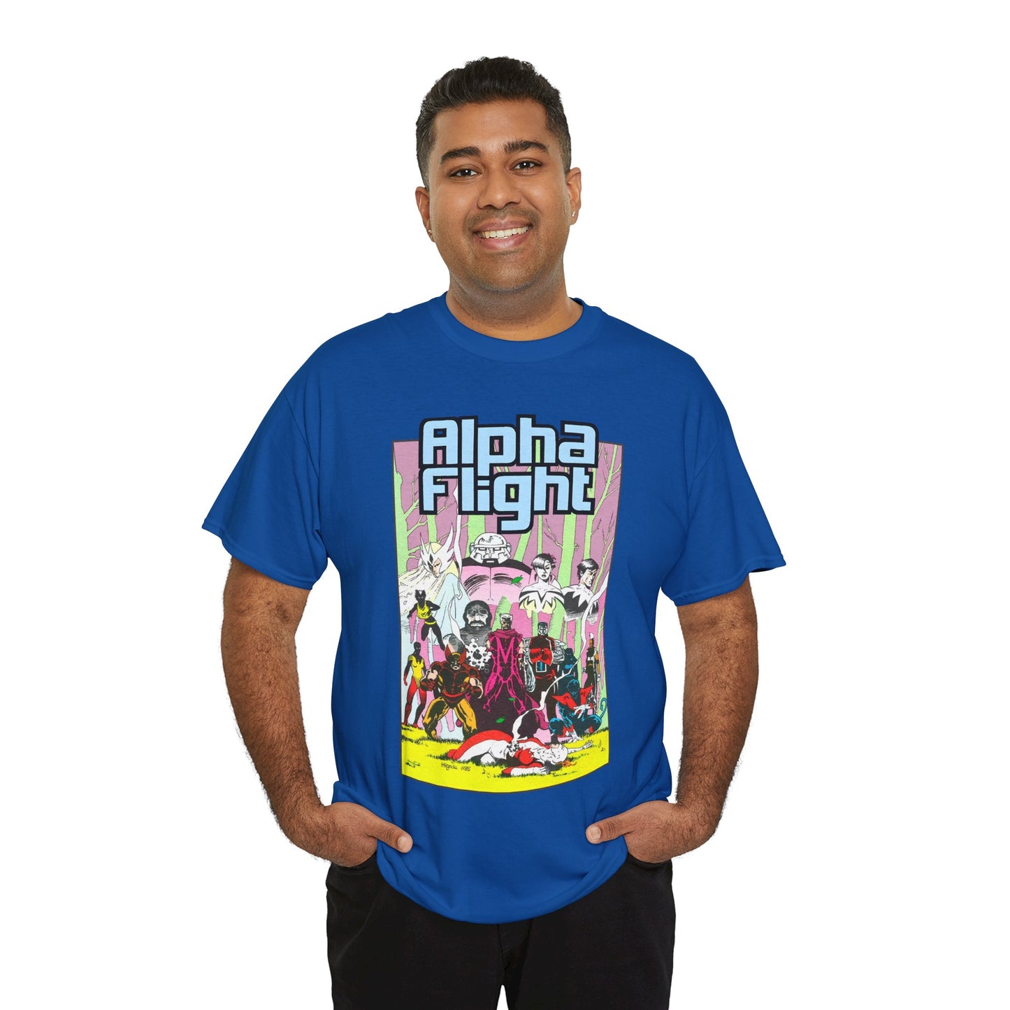 Alpha Flight T-Shirt - Mike Mignola Art - Northstar, Aurora, Snowbird, Shaman, Puck - X-Men: Magneto, Colossus, Shadowcat, Storm - Marvel Comics