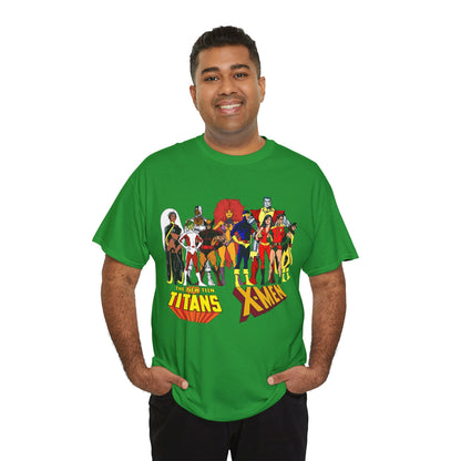 Uncanny X-Men & New Teen Titans T-Shirt - Wolverine, Cyclops, Storm, Wonder Girl, Robin, Cyborg, Raven - Phil Jimenez Art - DC Comics/Marvel Comics Crossover