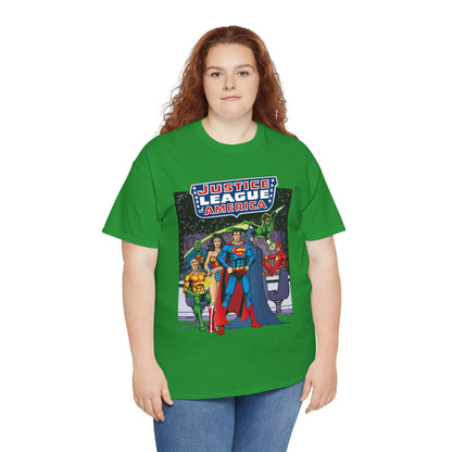 Justice League T-Shirt - George Perez Art - JLA Satellite Era - Superman, Wonder Woman, Green Lantern, Batman, Flash, Aquaman, Martian Manhunter - DC Comics