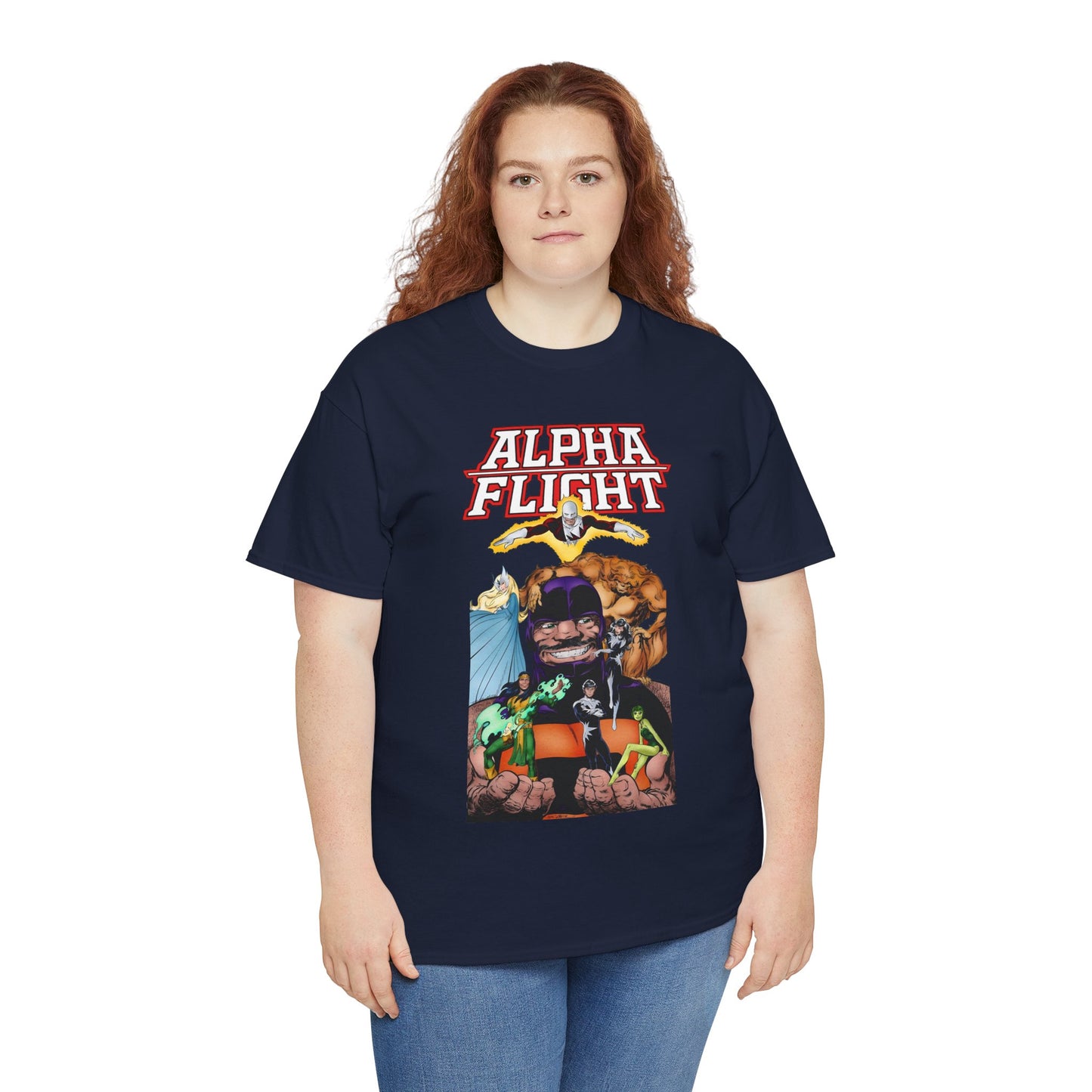 Alpha Flight T-Shirt - John Byrne Art - Guardian, Aurora, Northstar, Shaman, Snowbird, Puck - Marvel Comics