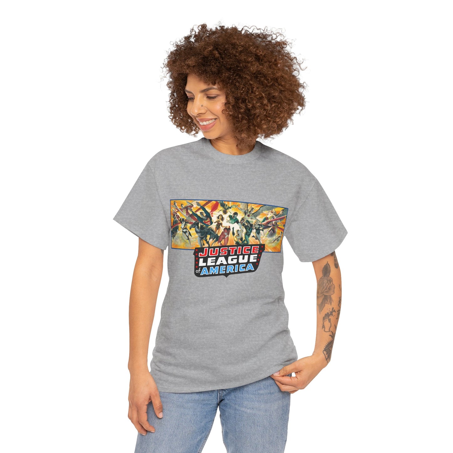 Justice League T-Shirt - Alex Ross Art - Superman, Batman, Wonder Woman, Black Canary, Hawkman, Green Lantern, Adam Strange, Plastic Man, Zatanna - DC Comics