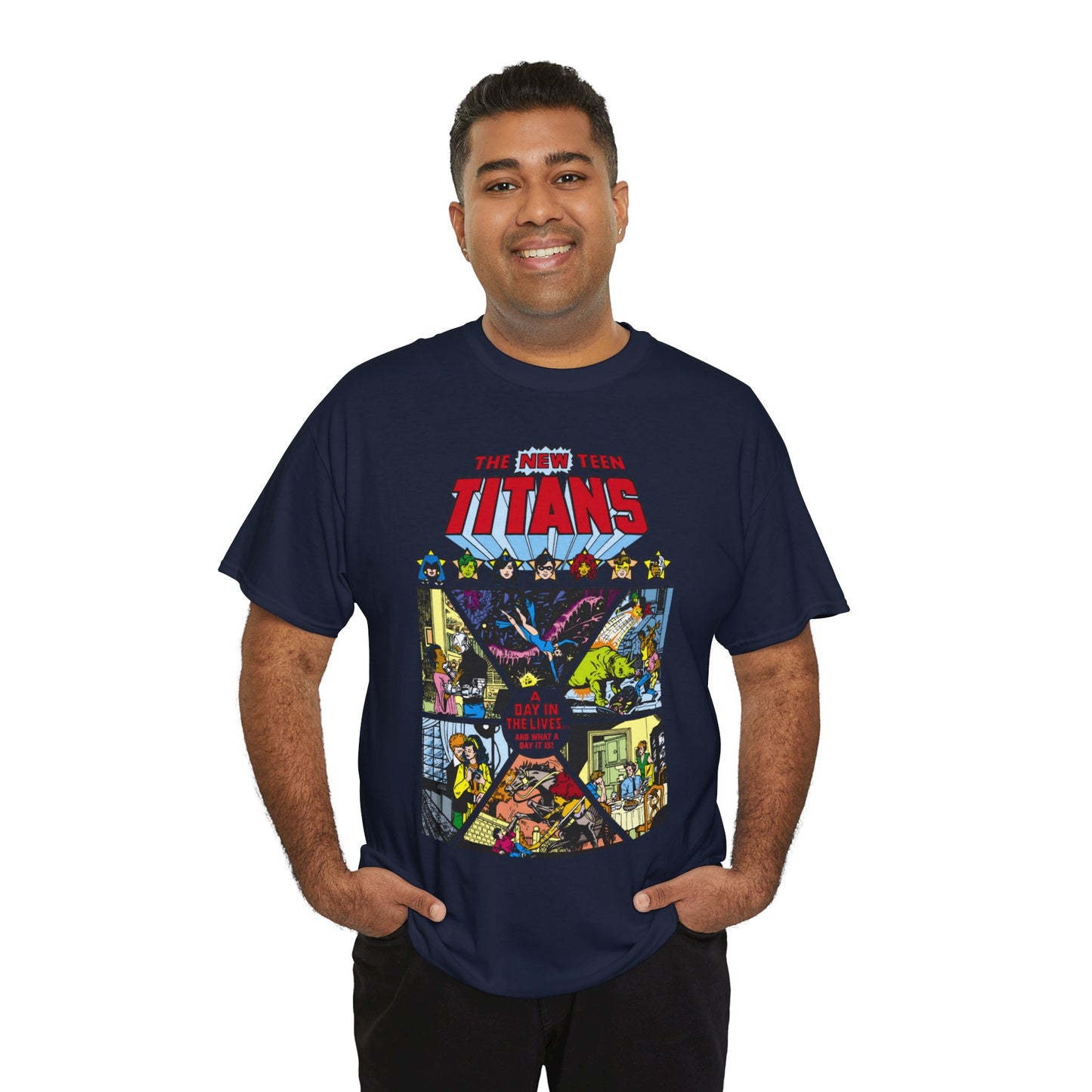 New Teen Titans T-Shirt - George Perez Art - #8 Cover - A Day in the Life - Robin, Wonder Girl, Cyborg, Starfire, Raven, Changeling, Kid Flash - DC Comics