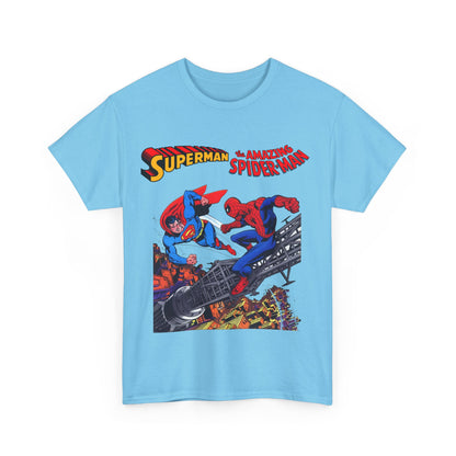 Superman & Amazing Spider-Man T-Shirt - DC/Marvel Comics Crossover - 1970s - Clark Kent & Peter Parker