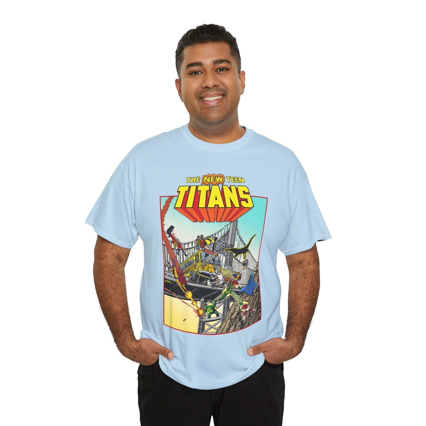 New Teen Titans T-Shirt - George Perez Promo Art - Wonder Girl, Cyborg, Raven, Starfire, Robin, Kid Flash, Changeling - DC Comics
