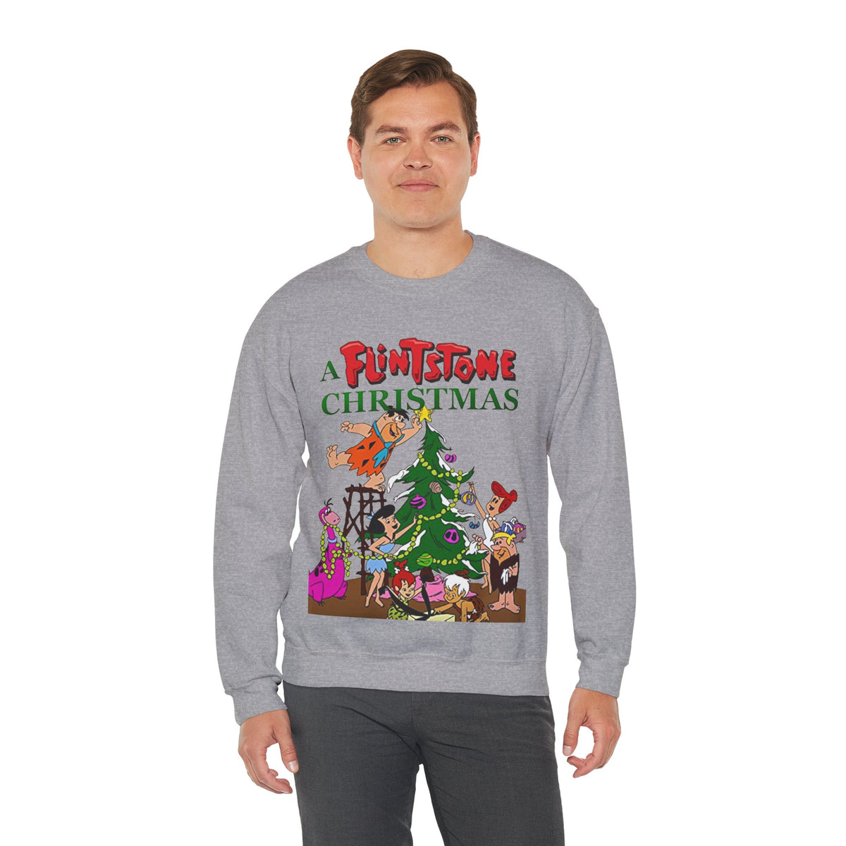 Flintstones Christmas Heavy Blend Crewneck Sweatshirt - Fred, Wilma, Barney, Betty
