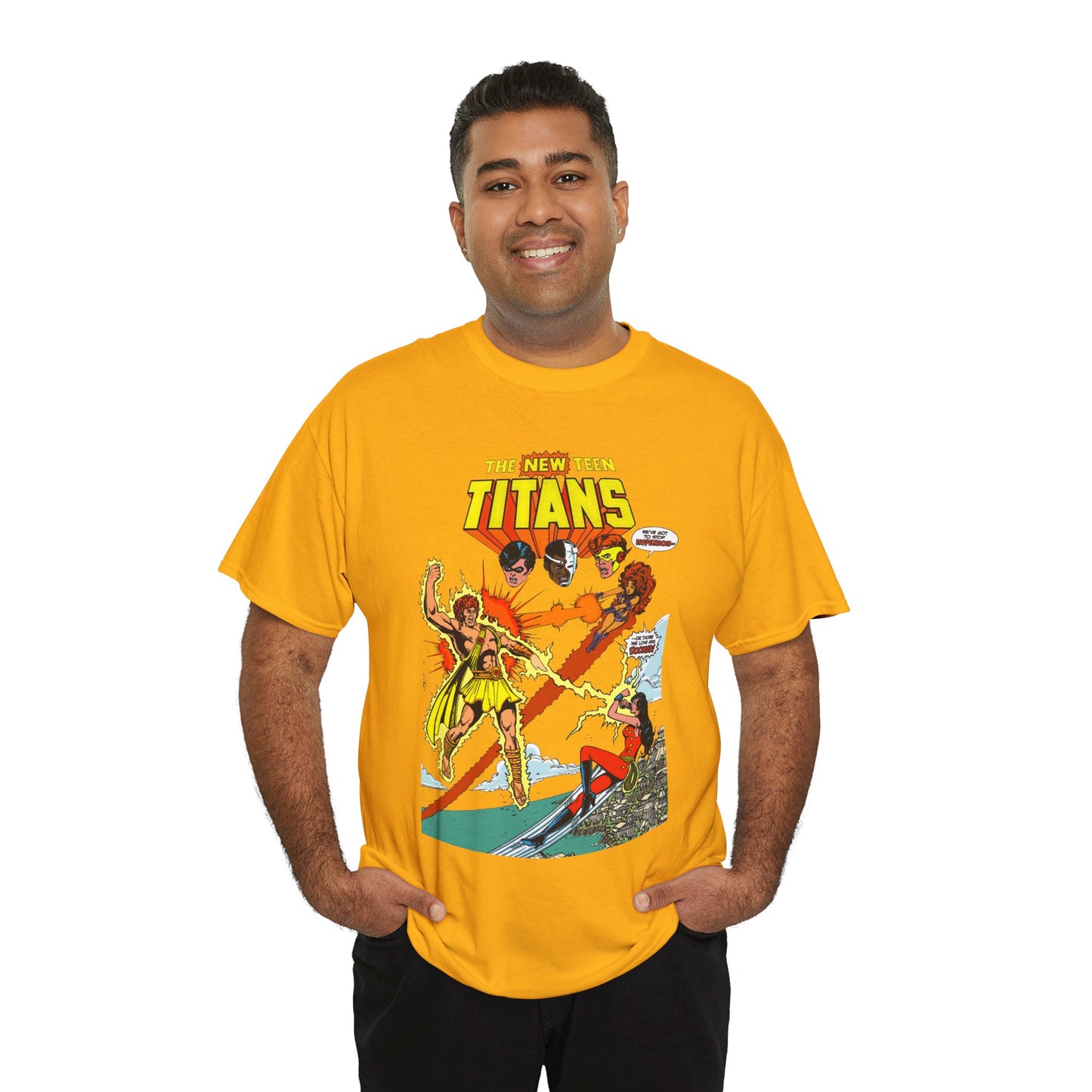 New Teen Titans T-Shirt - George Perez Art - Wonder Girl & Starfire Vs Hyperion - DC Comics