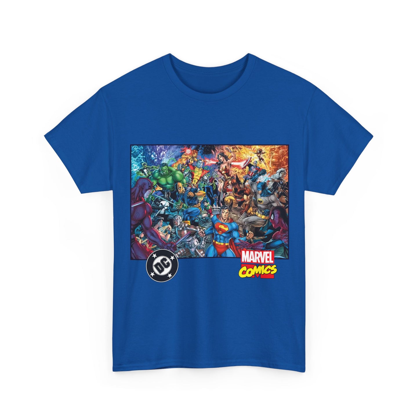 DC Vs Marvel T-Shirt - Jim Lee Art - Batman, Superman, Spider-Man, Wolverine, Wonder Woman, Daredevil, Hulk, Captain America, Deathstroke, Storm, Colossus - DC Comics, Marvel Comics Crossover