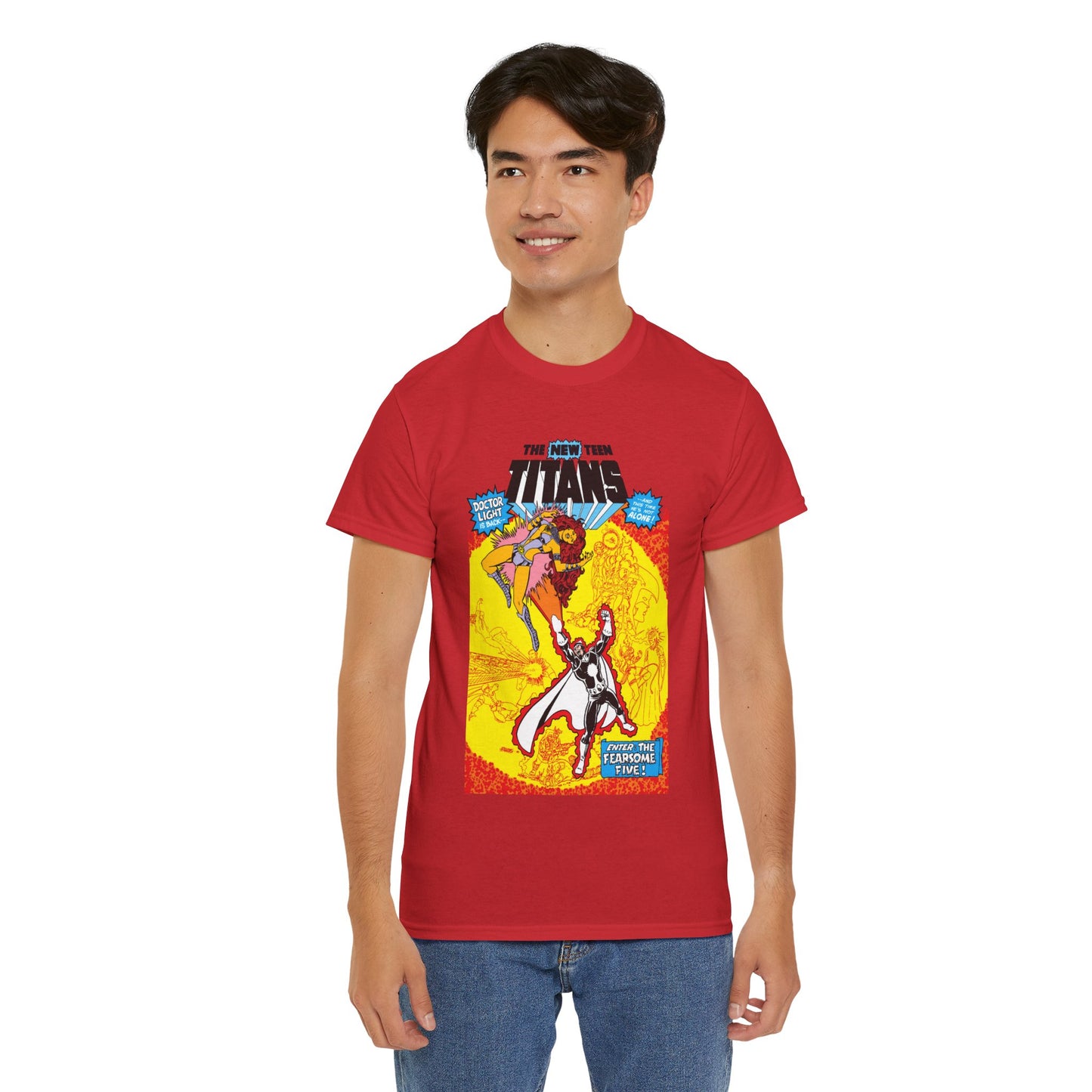 New Teen Titans T-Shirt - George Perez Art - #3 Cover Art - Dr. Light & the Fearsome Five Vs Starfire & the Teen Titans - DC Comics