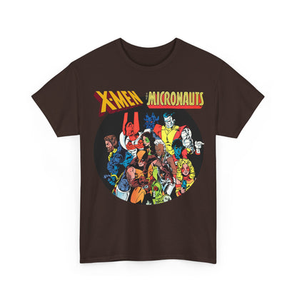 X-Men/Micronauts T-Shirt - Wolverine, Storm, Nightcrawler, Kitty Pryde, Colossus, Acroyear, Arcturus Rann, Marionette Bug - Marvel Comics - Popular 1980s Crossover Mini-Series