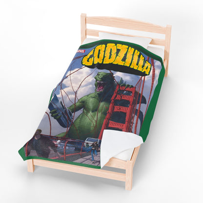 Godzilla Velveteen Plush Blanket 60x80" - Marvel Comics Art - King of the Monsters - Bronze Age Classic Comics