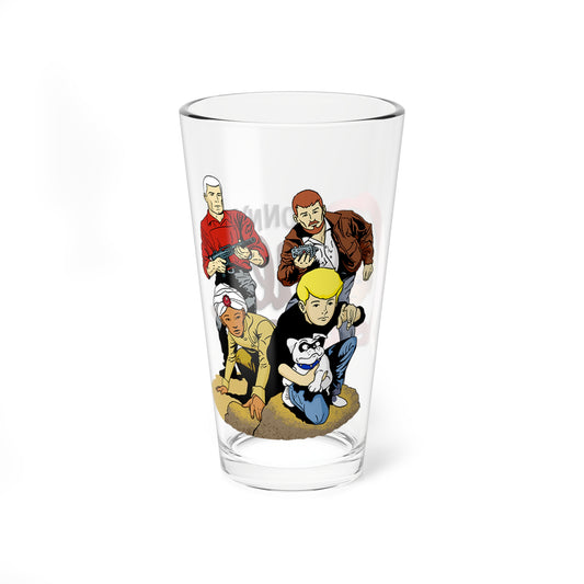 Jonny Quest Pint Glass, 16oz - Race Bannon, Dr. Benton, Hadji - Hanna-Barbera Cartoon - Saturday Morning Classic