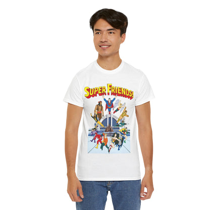 Super Friends T-Shirt - DC Hanna-Barbera - Superman, Wonder Woman, Black Vulcan, Batman, The Wonder Twins, Apache Chief, Hall of Justice