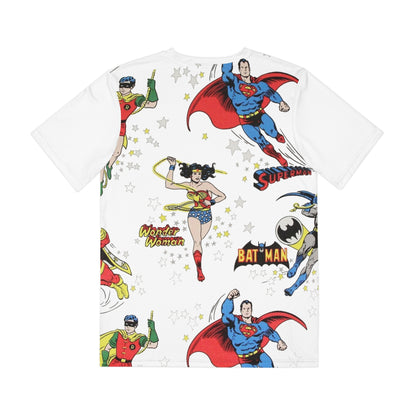 DC Comics in the 1970s All Over Print Tee (Polyester) - Superman, Wonder Woman, Batman, Robin (IMPROVED PLACEMENT AND PRINTING TECHNIQUES)