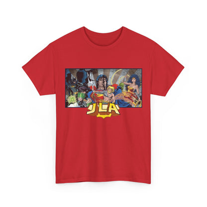 Justice League T-Shirt - Kevin Maguire Art - Superman, Wonder Woman, Batman, Flash, Aquaman, Martian Manhunter, Green Lantern - 90s Lineup - DC Comics