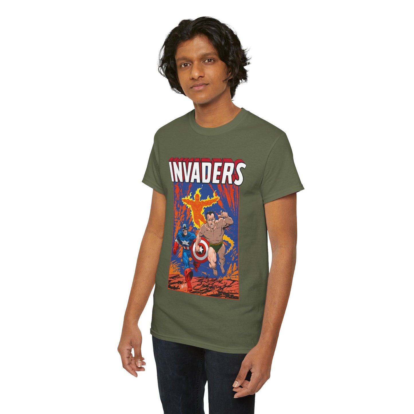 Invaders T-Shirt - John Byrne Art - Captain America, Namor, Human Torch - Marvel Comics Golden Age Characters