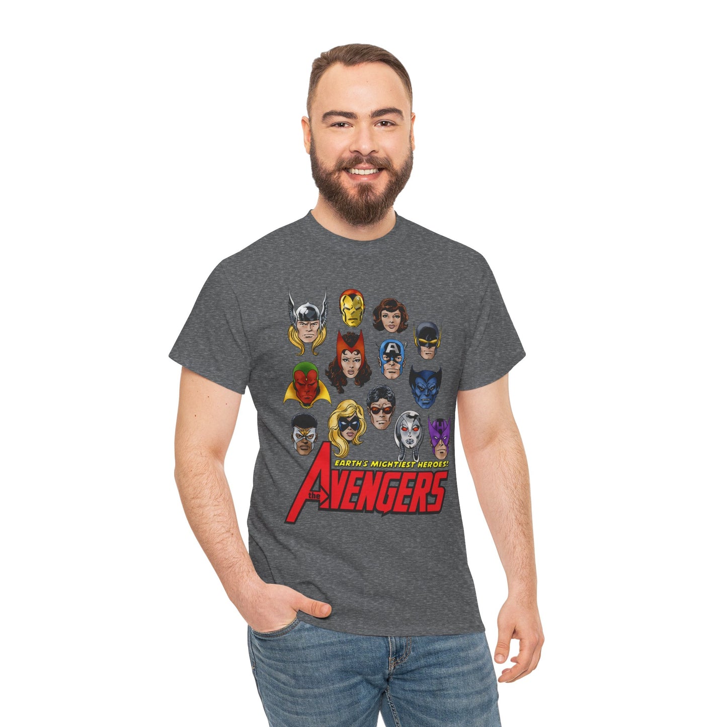 Avengers T-Shirt - John Byrne Art - Captain America, Scarlet Witch, Iron Man, Thor, Vision, Hawkeye, Wonder Man - Marvel Comics