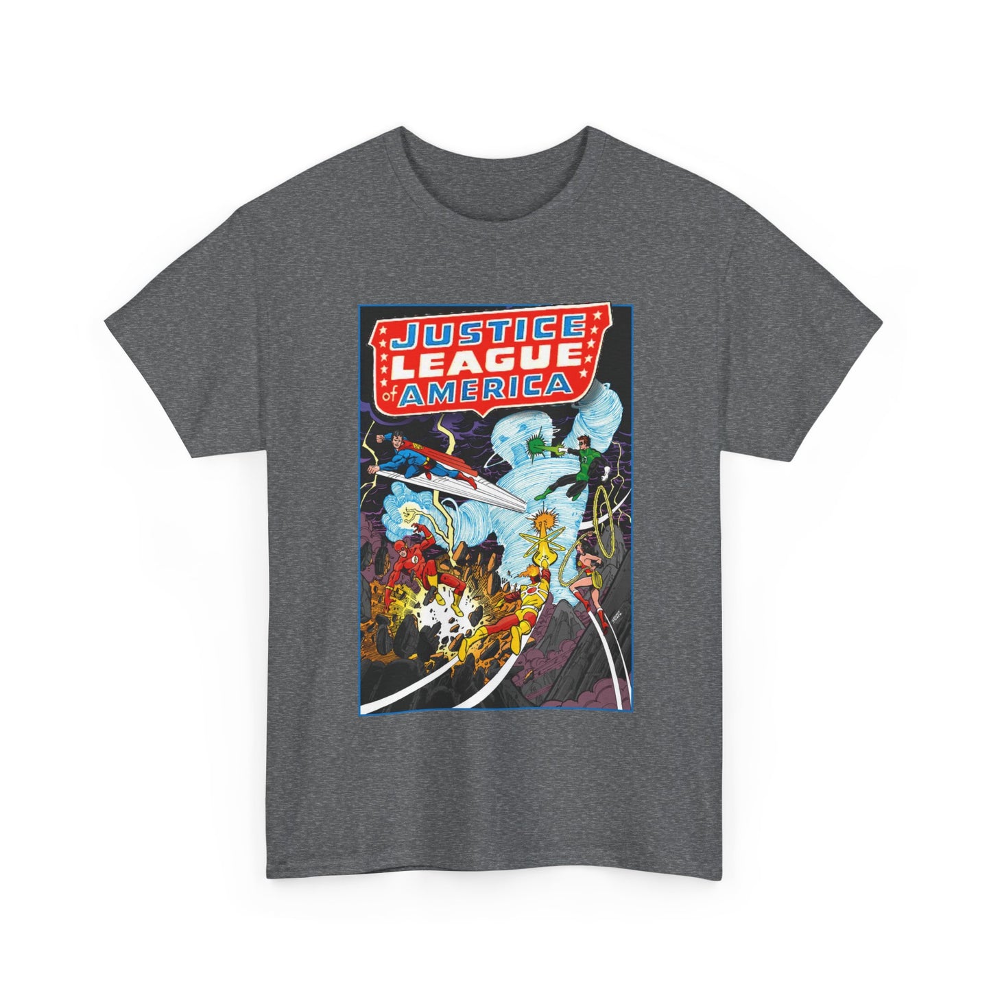 Justice League T-Shirt - George Perez Art - Tornado Tyrant - Superman, Firestorm, Flash, Wonder Woman, Green Lantern - DC Comics