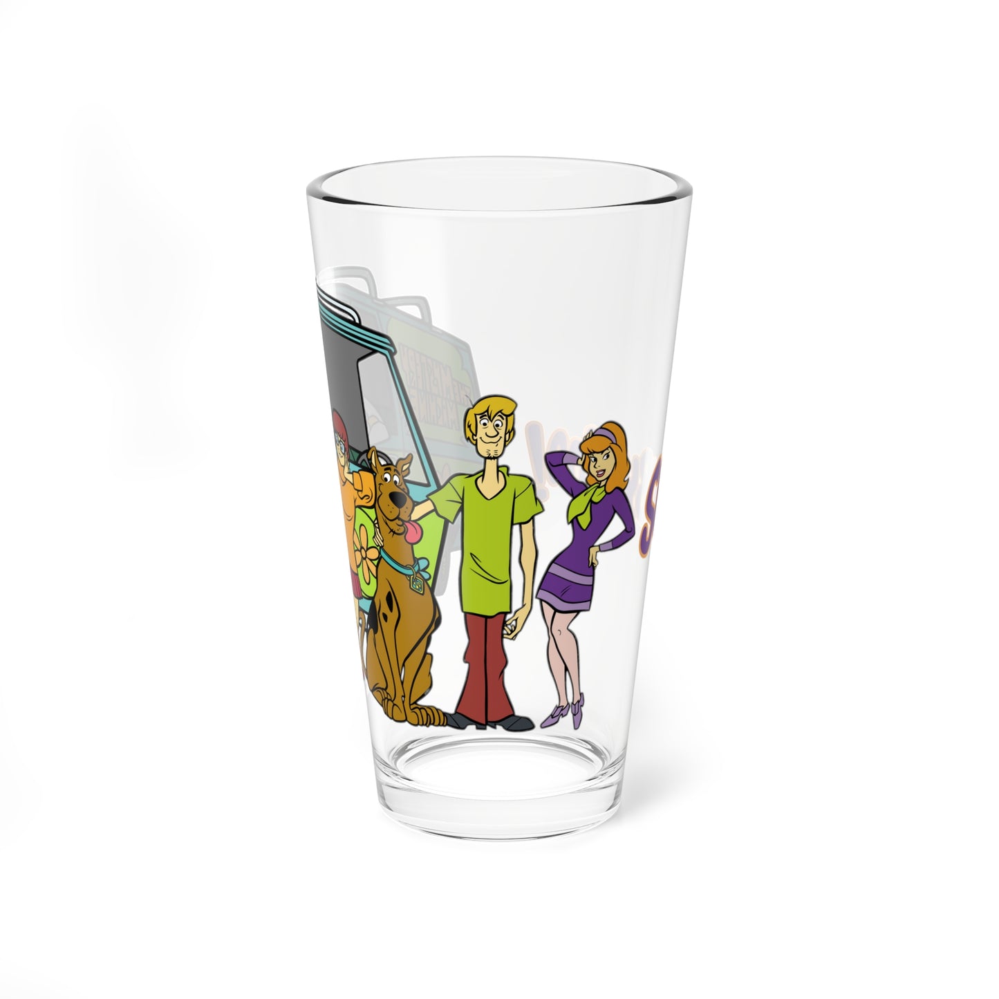 Scooby Doo Pint Glass, 16oz - Shaggy, Fred, Daphne, Velma - Mystery Machine - Hanna-Barbera Cartoon Classic