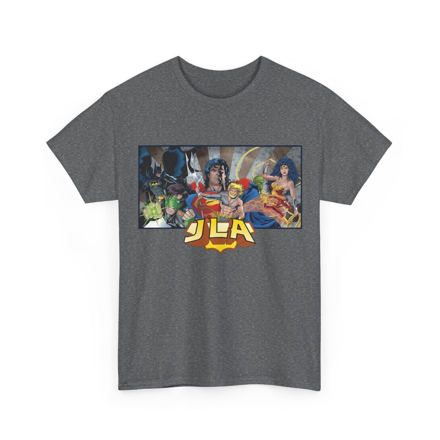 Justice League T-Shirt - Kevin Maguire Art - Superman, Wonder Woman, Batman, Flash, Aquaman, Martian Manhunter, Green Lantern - 90s Lineup - DC Comics