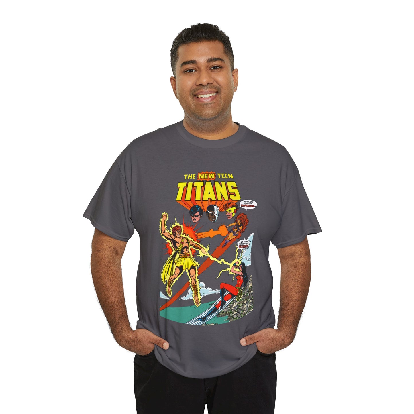 New Teen Titans T-Shirt - George Perez Art - Wonder Girl & Starfire Vs Hyperion - DC Comics