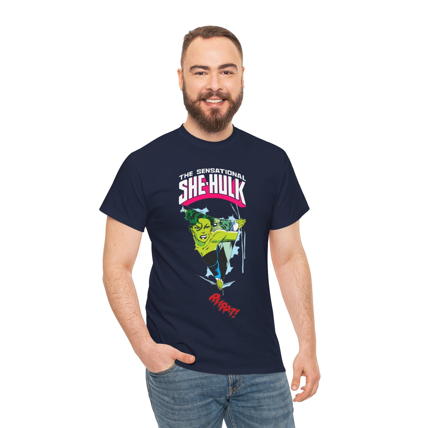 Sensational She-Hulk T-Shirt - John Byrne Art - Marvel Comics - Jennifer Walters - Ripping Through the Shirt - Fourth Wall